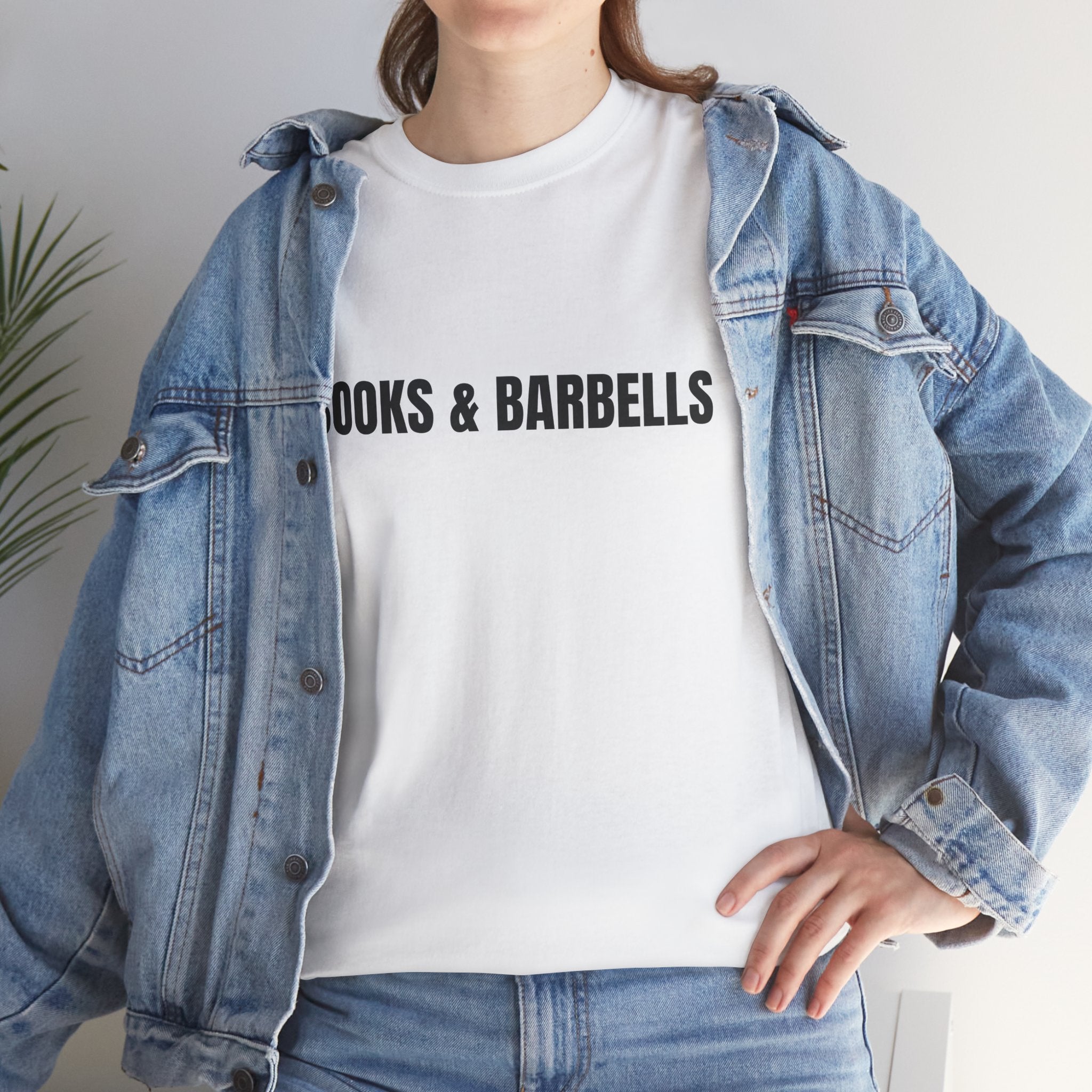 BOOKS AND BARBELLS Humor Unisex Heavy Cotton Tee, Concert Apparel, Party Shirt, Music Lover Gift, Weekend Outfit