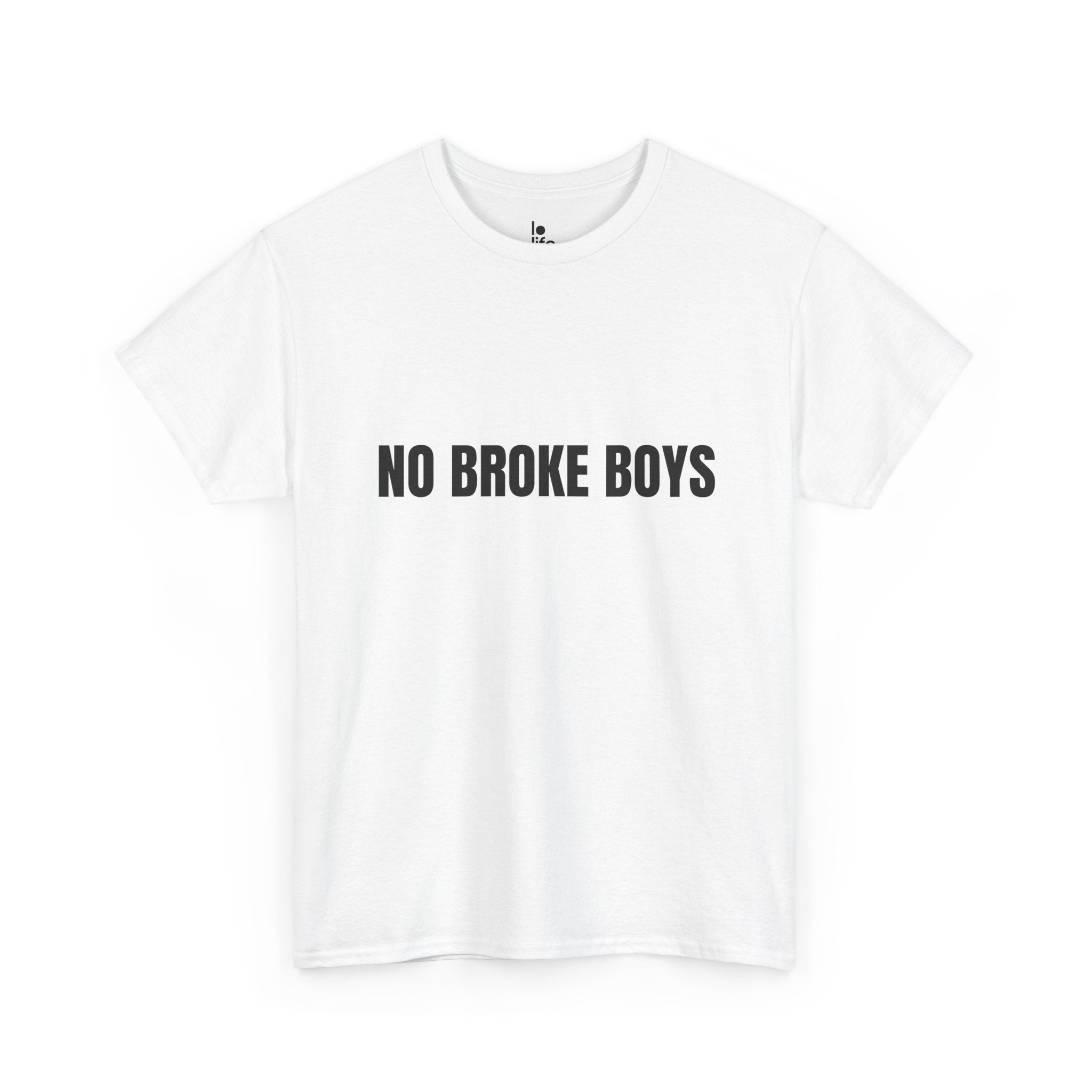 NO BROKE BOYS Humor Unisex Heavy Cotton Tee, Concert Apparel, Party Shirt, Music Lover Gift, Weekend Outfit