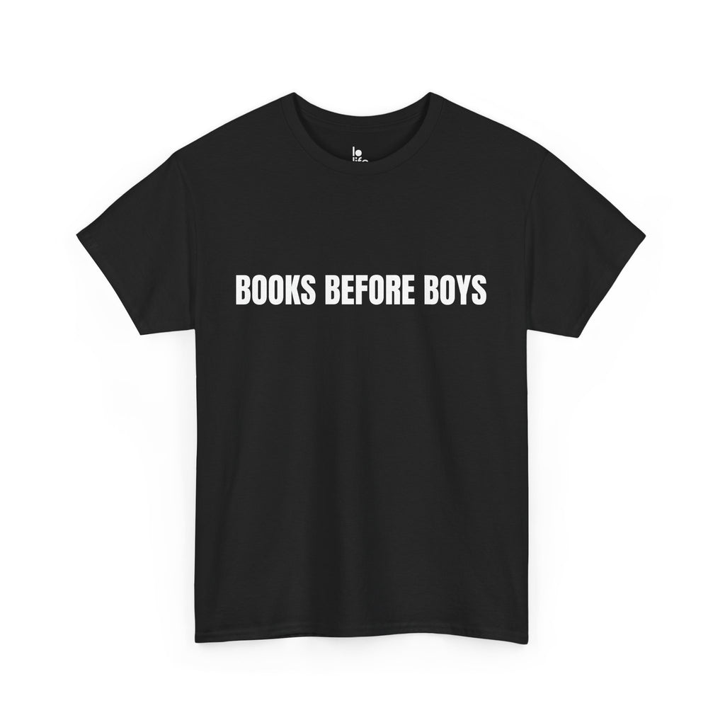 BOOKS BEFORE BOYS Humor Unisex Heavy Cotton Tee, Concert Apparel, Party Shirt, Music Lover Gift, Weekend Outfit