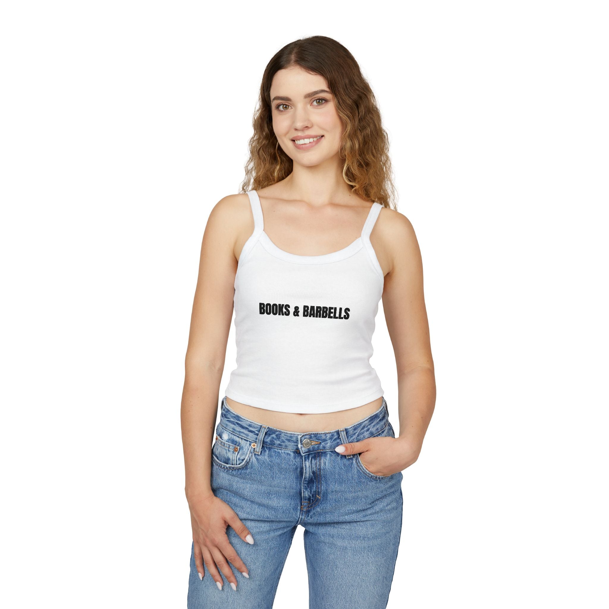 BOOKS & BARBELLS Women's Spaghetti Strap Tank Top | Perfect for Summer Parties, Casual Outings, Festival Wear, Unique Gift, Trendy