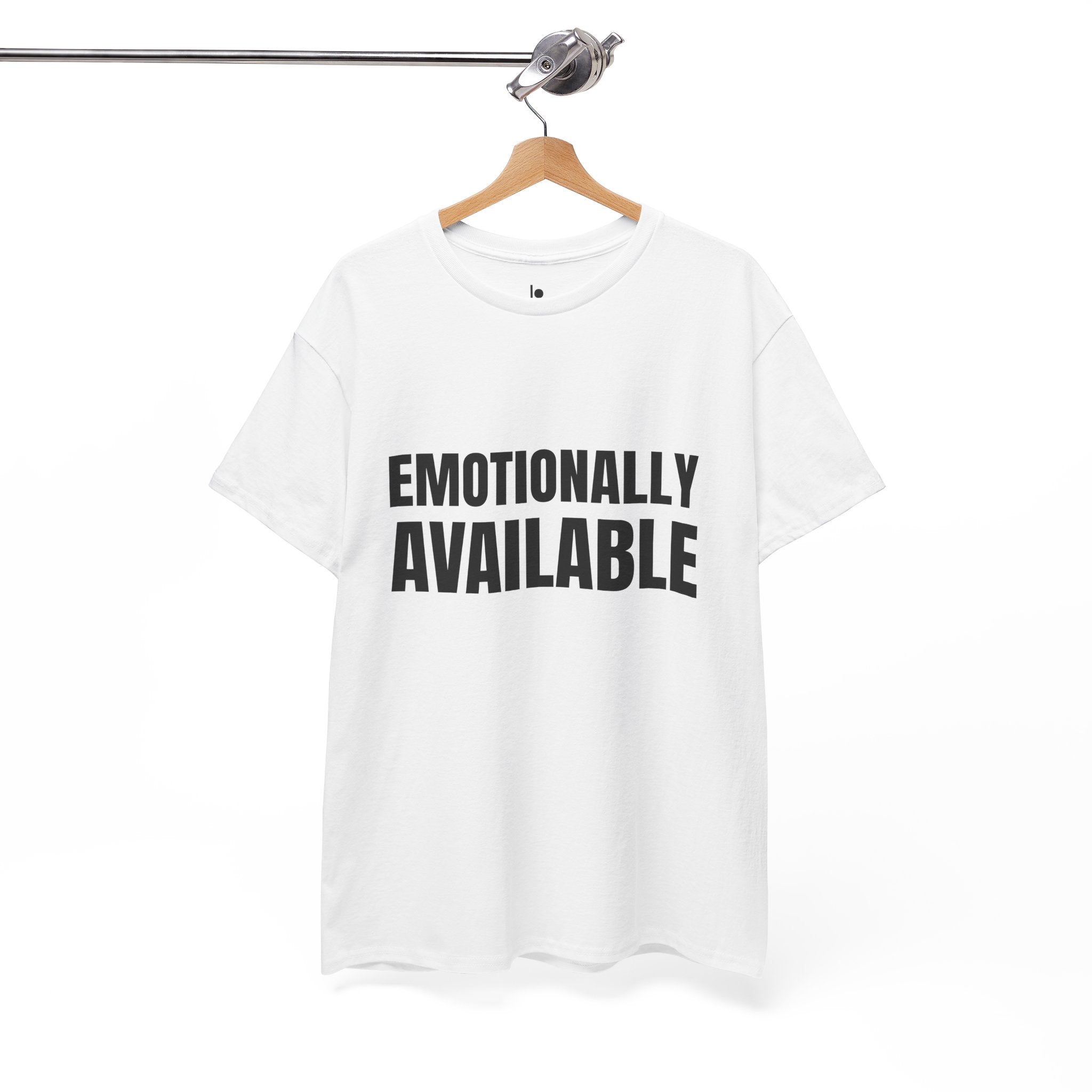 EMOTIONALLY AVAILABLE Humor Unisex Heavy Cotton Tee, Concert Apparel, Party Shirt, Music Lover Gift, Weekend Outfit