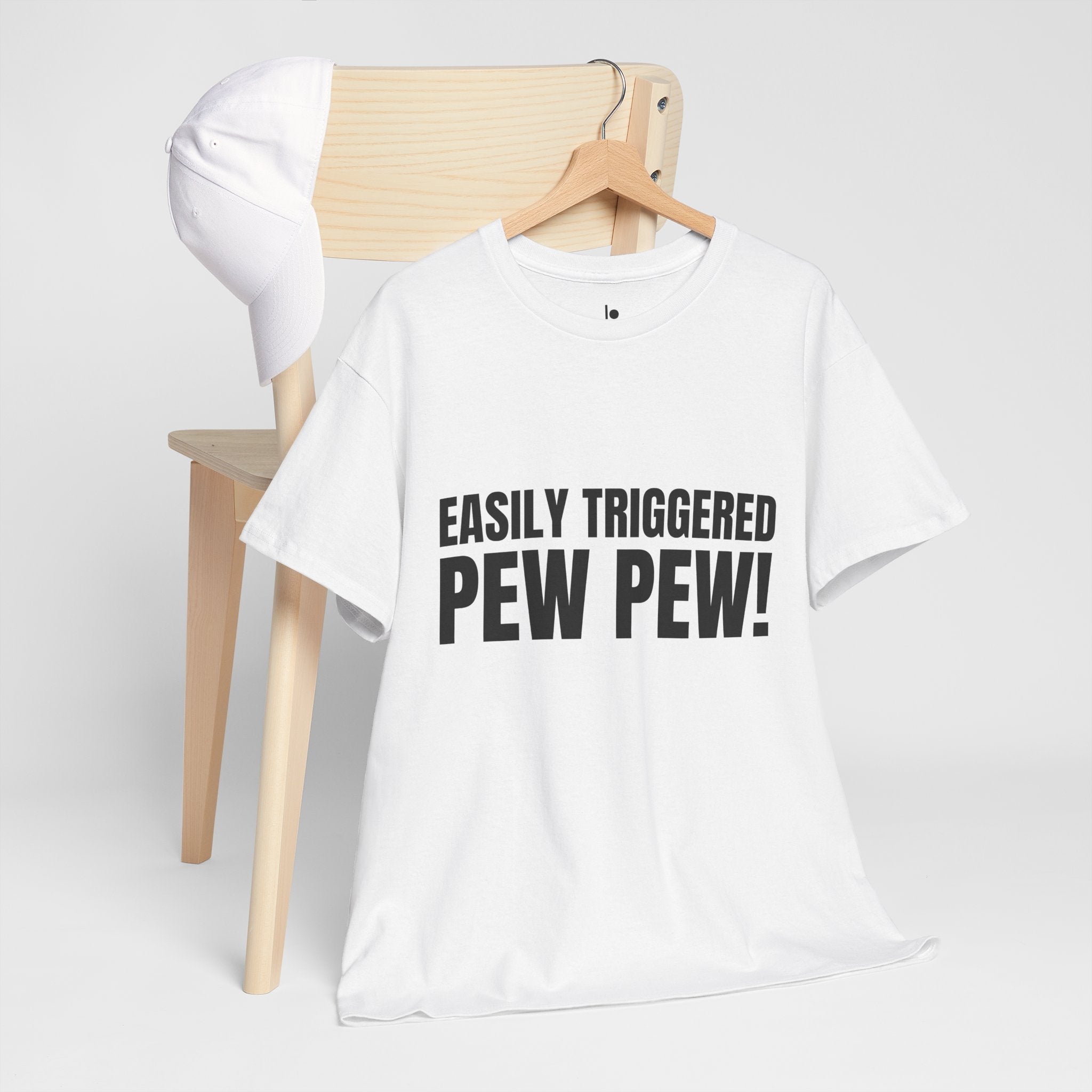 EASILY TRIGGERED, PEW PEW! Humor Unisex Heavy Cotton Tee, Concert Apparel, Party Shirt, Music Lover Gift, Weekend Outfit