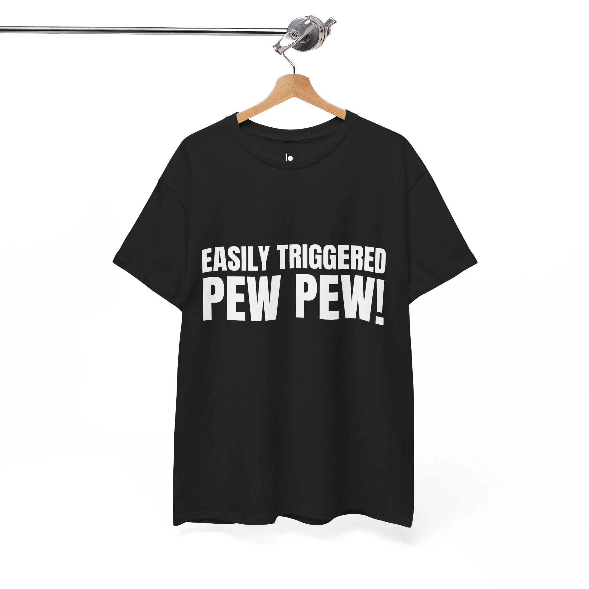 EASILY TRIGGERED, PEW PEW! Humor Unisex Heavy Cotton Tee, Concert Apparel, Party Shirt, Music Lover Gift, Weekend Outfit