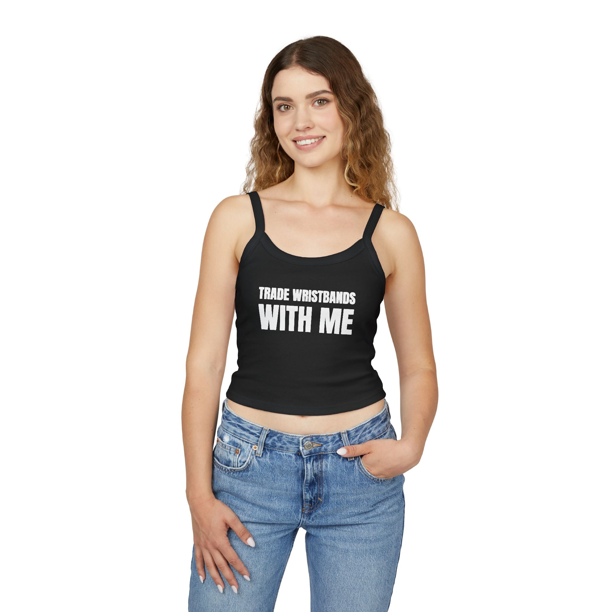 TRADE WRISTBANDS WITH ME Women's Spaghetti Strap Tank Top | Perfect for Summer Parties, Casual Outings, Festival Wear, Unique Gift, Trendy