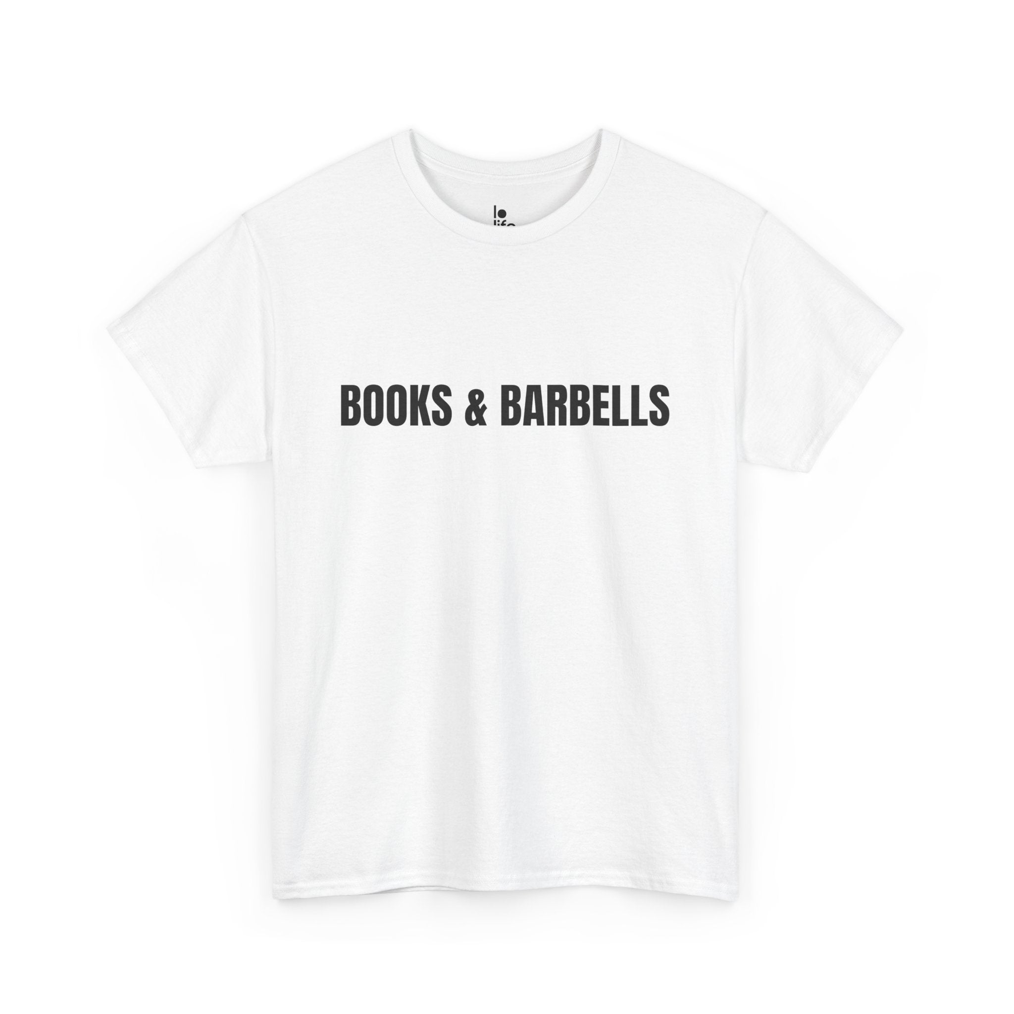 BOOKS AND BARBELLS Humor Unisex Heavy Cotton Tee, Concert Apparel, Party Shirt, Music Lover Gift, Weekend Outfit