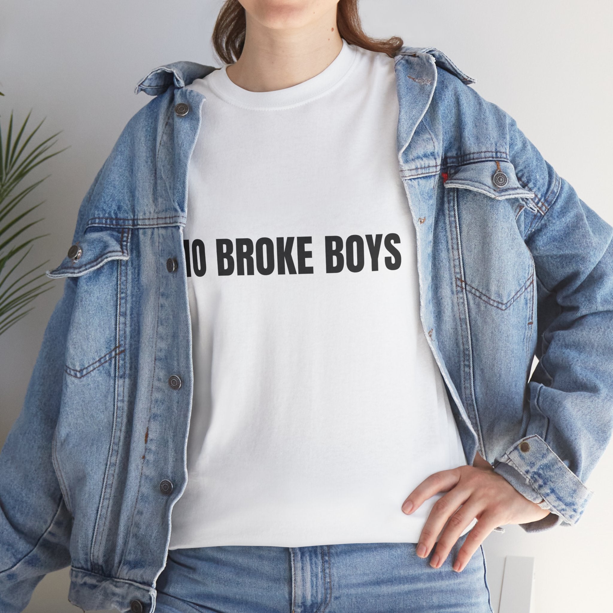 NO BROKE BOYS Humor Unisex Heavy Cotton Tee, Concert Apparel, Party Shirt, Music Lover Gift, Weekend Outfit