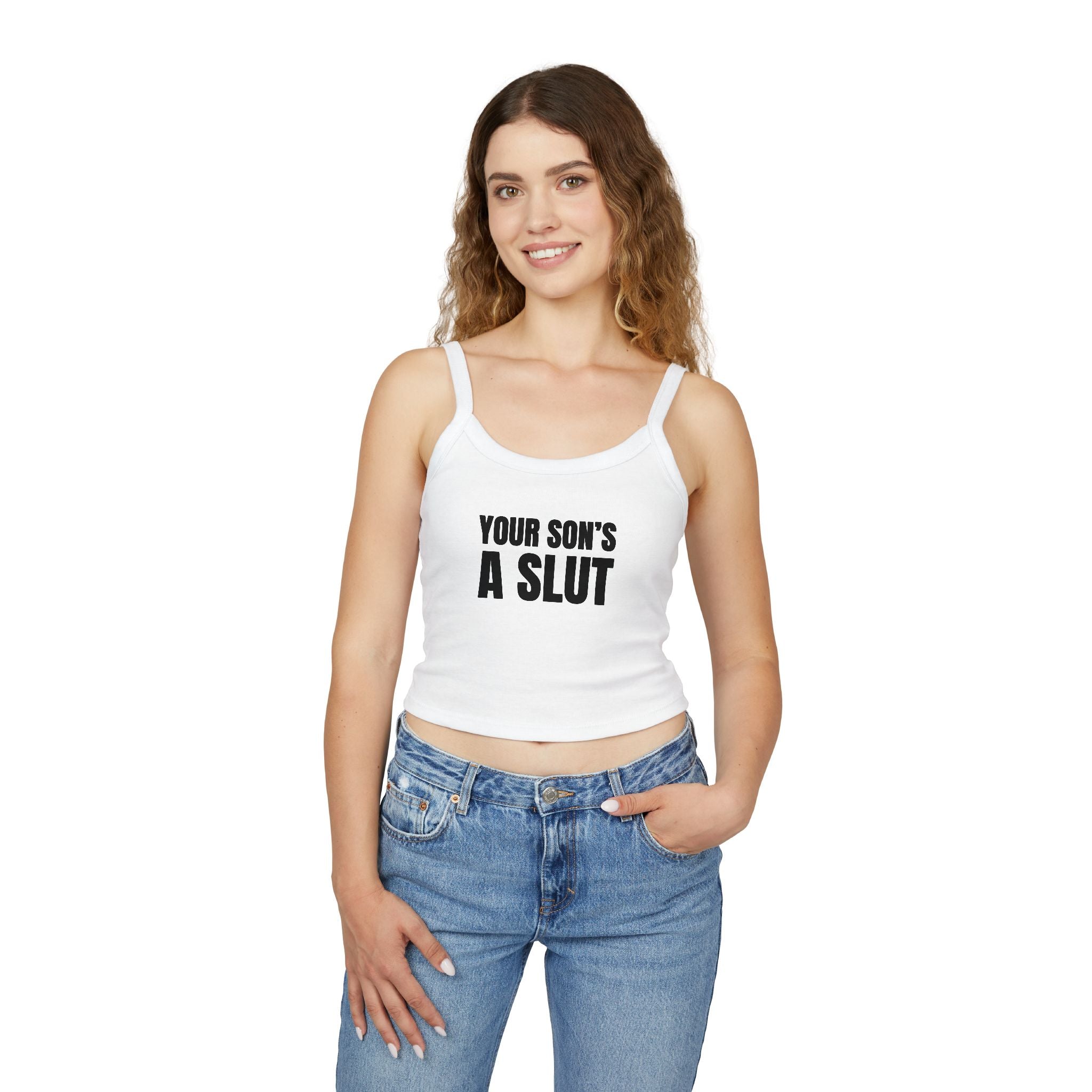 YOUR SON'S A SLUT Women's Spaghetti Strap Tank Top | Perfect for Summer Parties, Casual Outings, Festival Wear, Unique Gift, Trendy