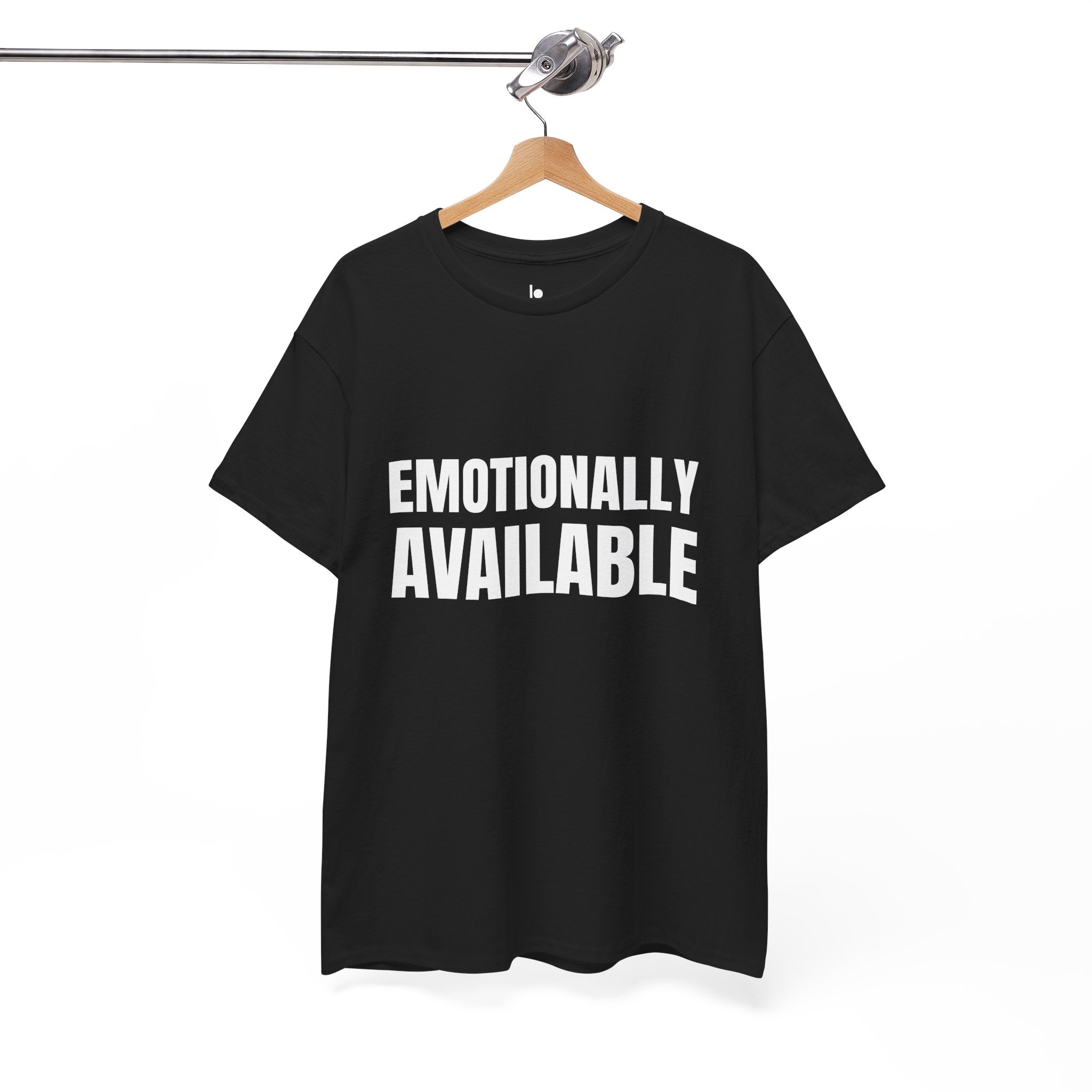 EMOTIONALLY AVAILABLE Humor Unisex Heavy Cotton Tee, Concert Apparel, Party Shirt, Music Lover Gift, Weekend Outfit