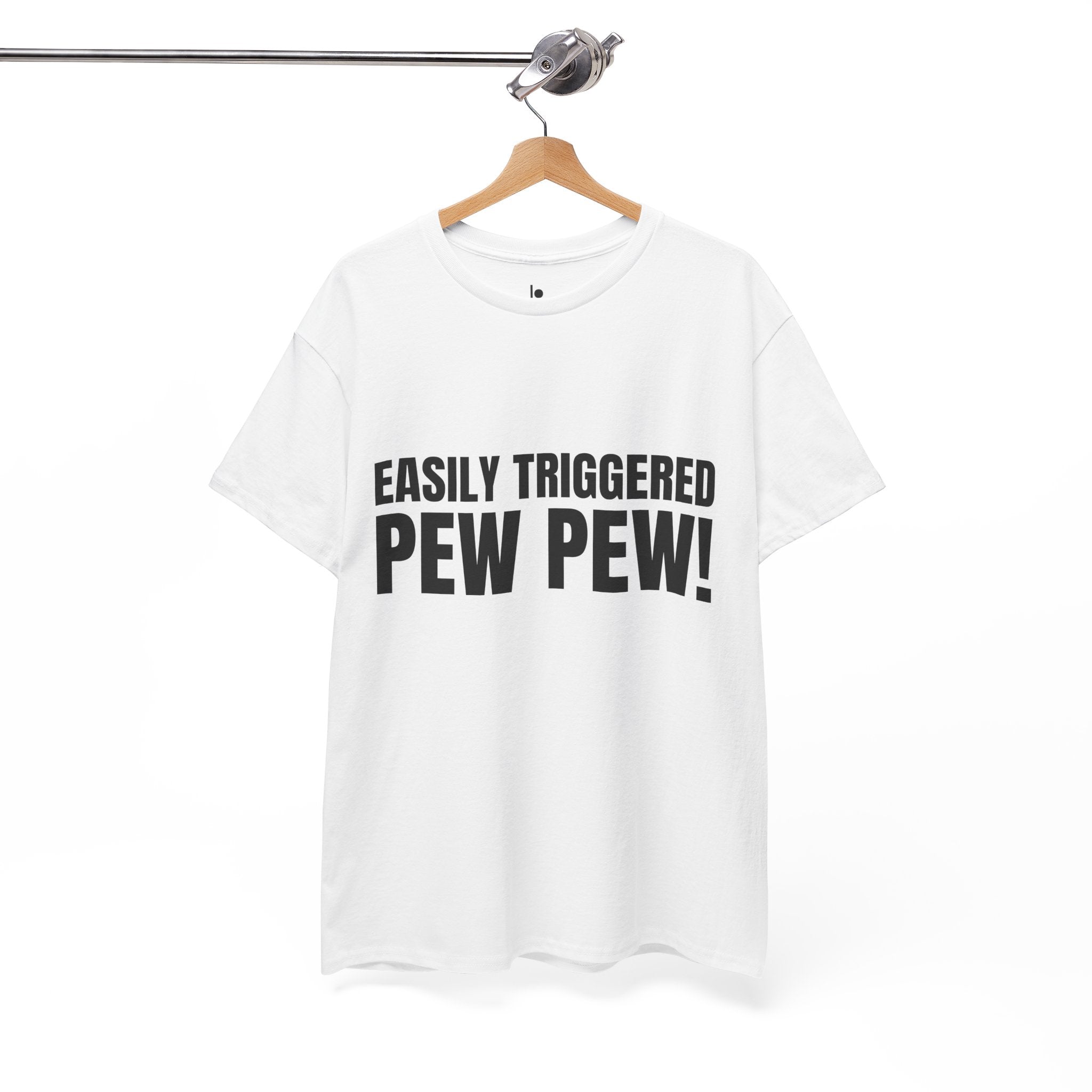 EASILY TRIGGERED, PEW PEW! Humor Unisex Heavy Cotton Tee, Concert Apparel, Party Shirt, Music Lover Gift, Weekend Outfit
