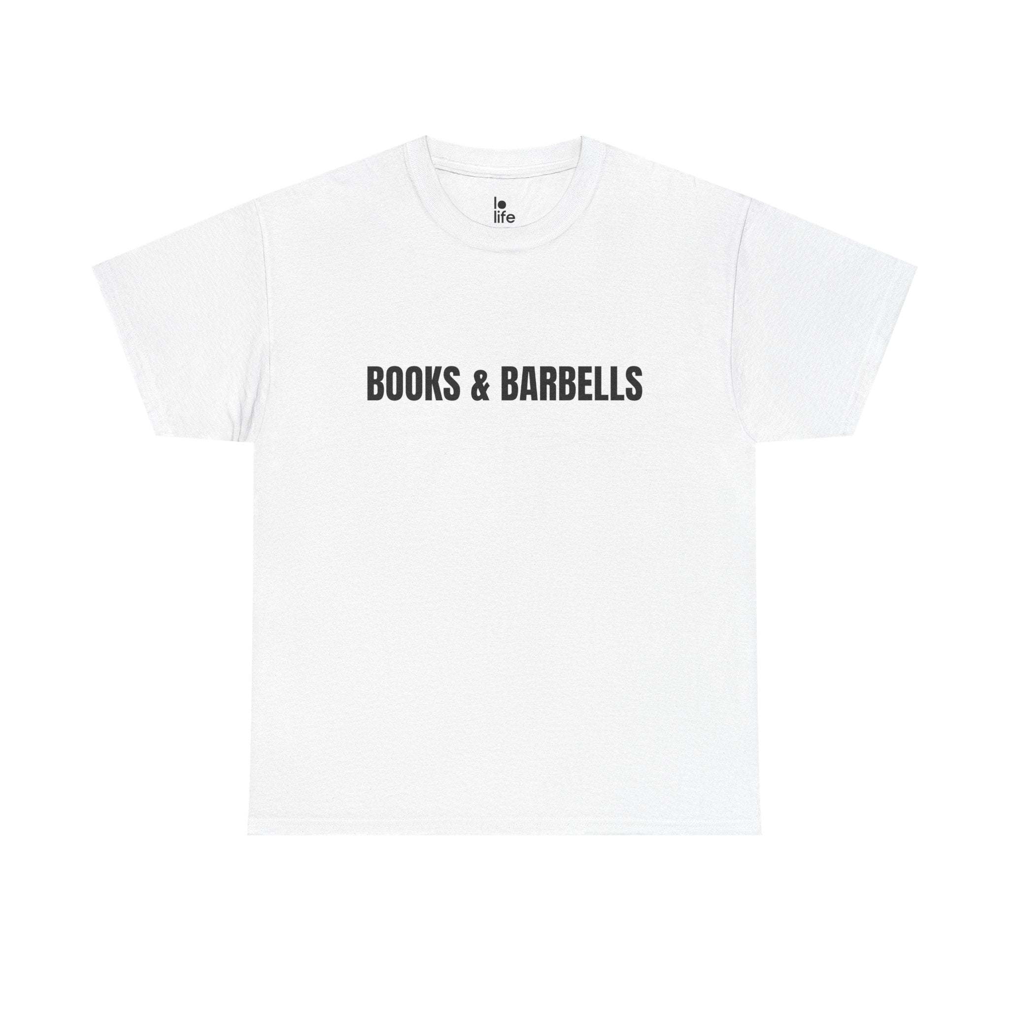 BOOKS AND BARBELLS Humor Unisex Heavy Cotton Tee, Concert Apparel, Party Shirt, Music Lover Gift, Weekend Outfit