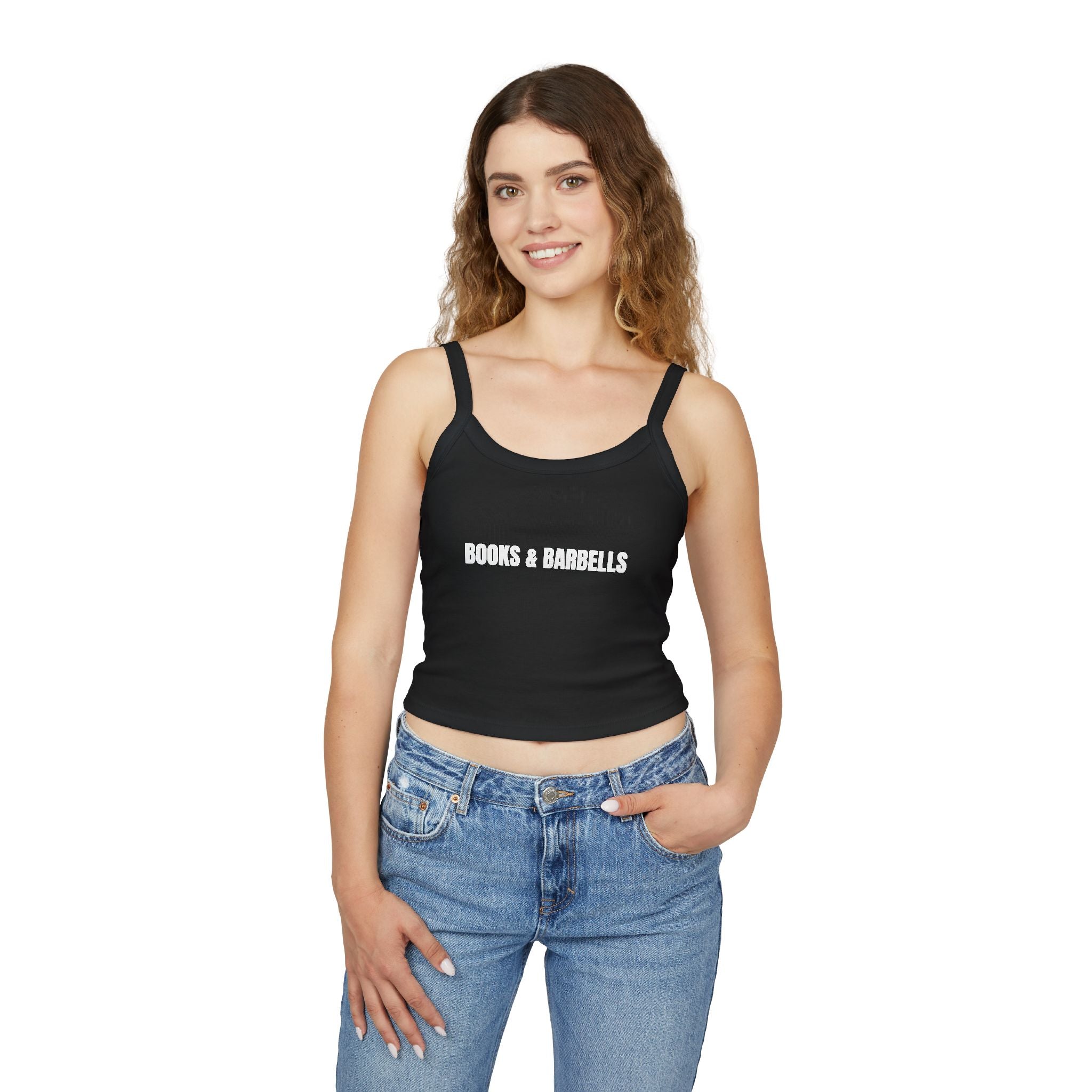 BOOKS & BARBELLS Women's Spaghetti Strap Tank Top | Perfect for Summer Parties, Casual Outings, Festival Wear, Unique Gift, Trendy