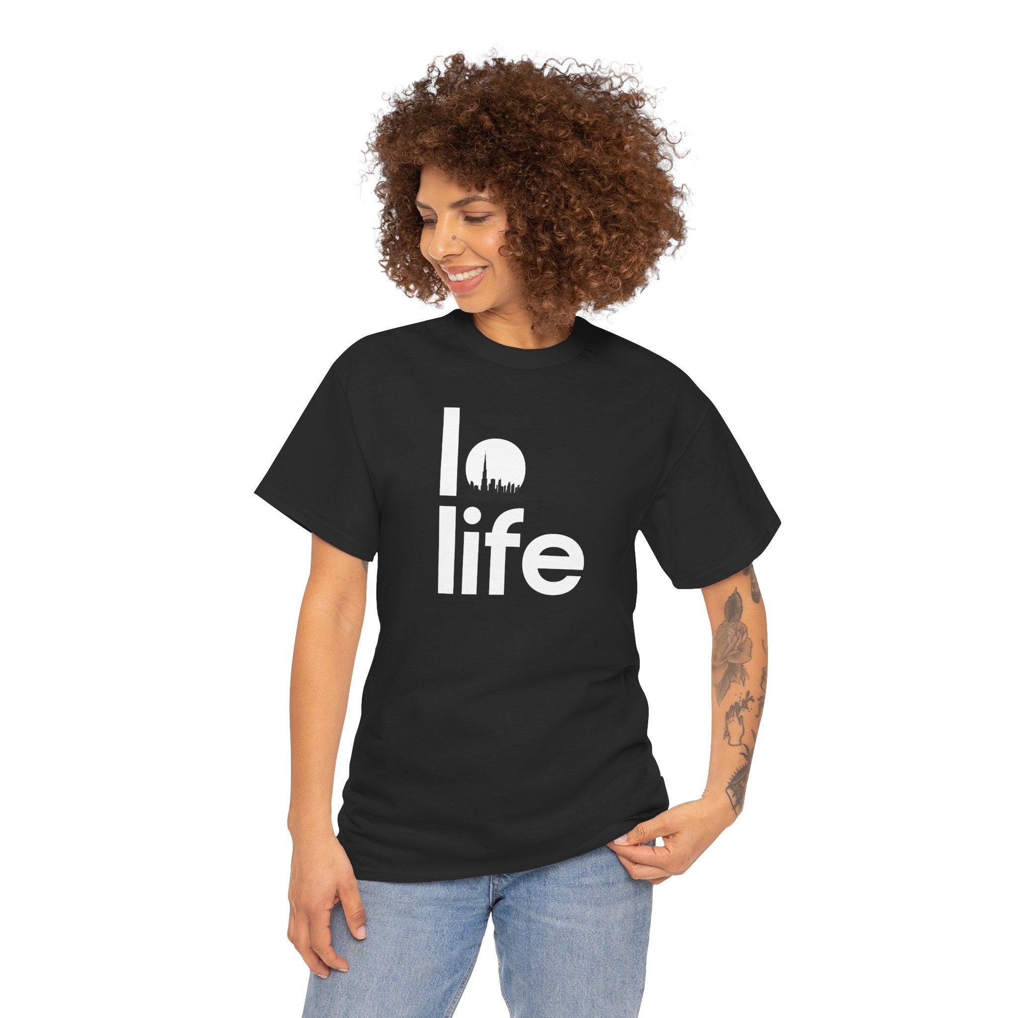 LO LIFE | DUBAI SKYLINE Humor Unisex Heavy Cotton Tee, Concert Apparel, Party Shirt, Music Lover Gift, Weekend Outfit