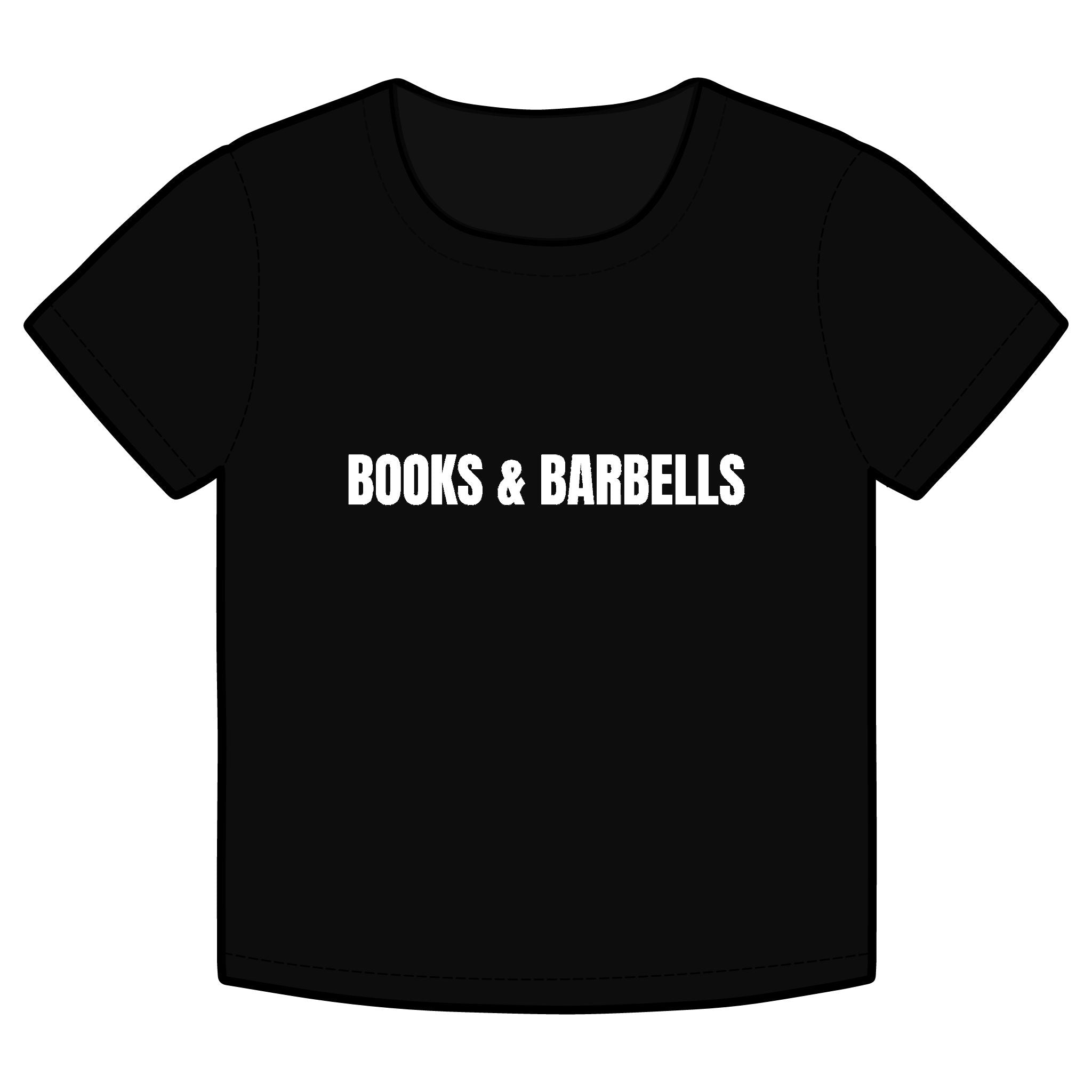 BOOKS AND BARBELLS Funny Organic Baby Tee – Retro Slogan Shirt, Witty Graphic T-Shirt, Hipster Streetwear