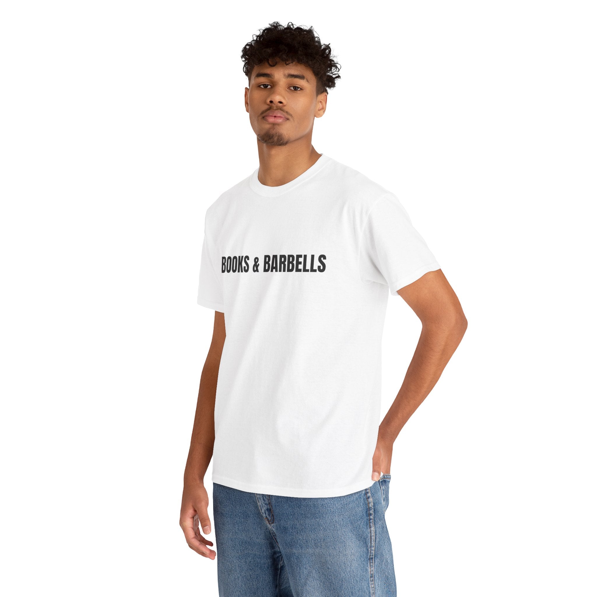 BOOKS AND BARBELLS Humor Unisex Heavy Cotton Tee, Concert Apparel, Party Shirt, Music Lover Gift, Weekend Outfit