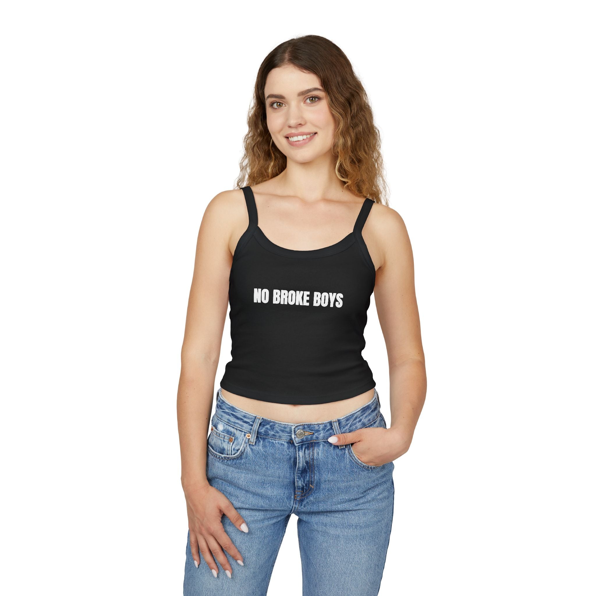 NO BROKE BOYS Women's Spaghetti Strap Tank Top | Perfect for Summer Parties, Casual Outings, Festival Wear, Unique Gift, Trendy